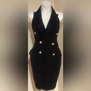 ANN TAYLOR ClassyTuxedo. Double Breasted Look Black Collar Sleeveless Dress Sz 8